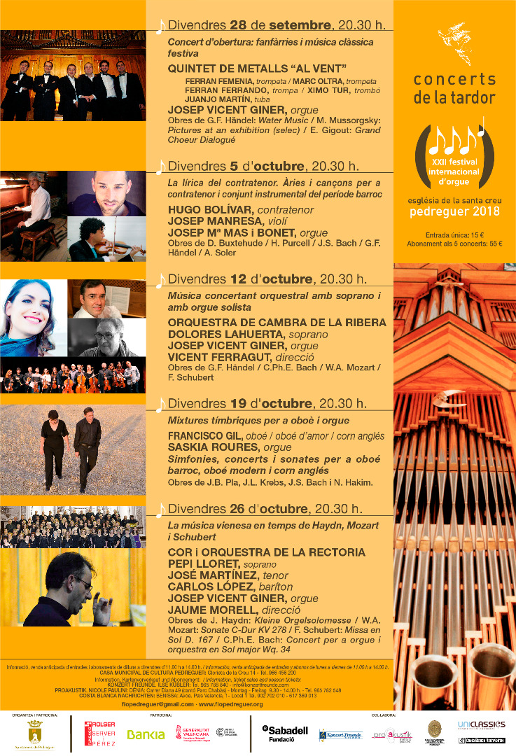 Solistes i formacions instrumentals i vocals de molt alt nivell artístic protagonitzaran la XXII edició dels Concerts de la Tardor