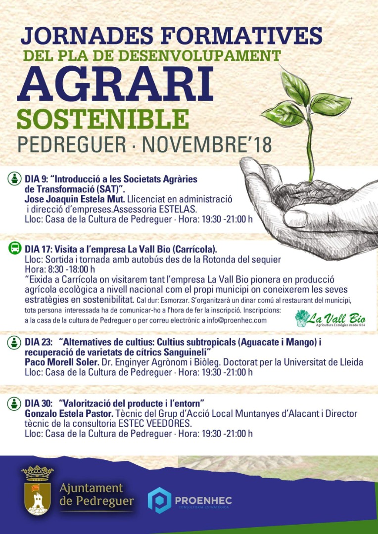 Programadas para este noviembre 4 sesiones de formación en materia de desarrollo agrario