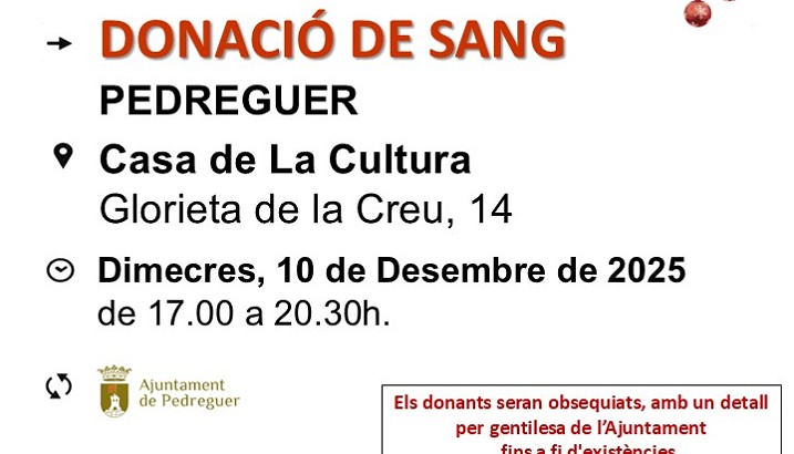 Donació de sang (10 de desembre). NADAL SOLIDARI