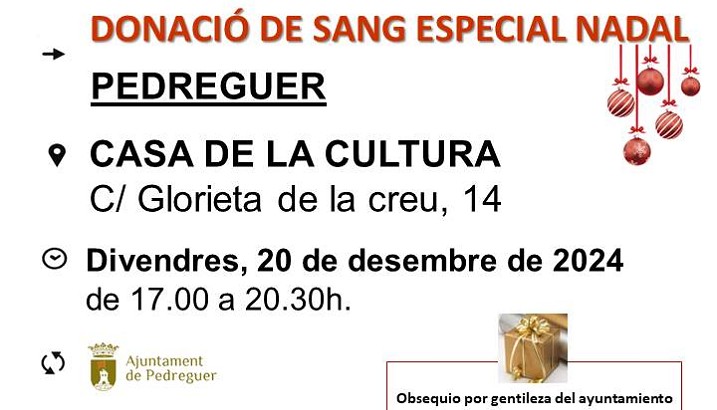 Donació de sang (20 de desembre). NADAL SOLIDARI