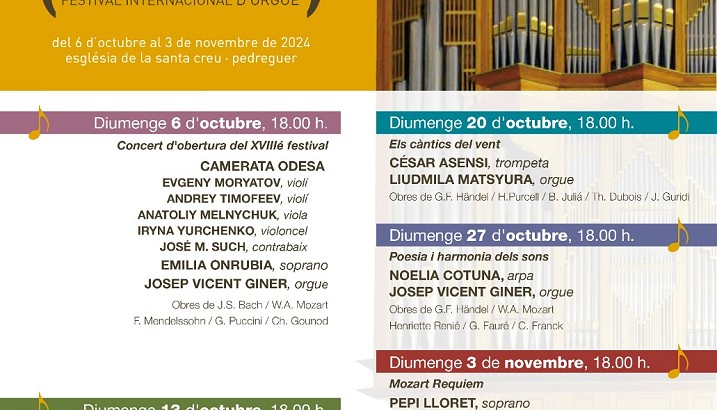 Una programació extraordinària per a la 28 edició del Festival Internacional d’Orgue de Pedreguer