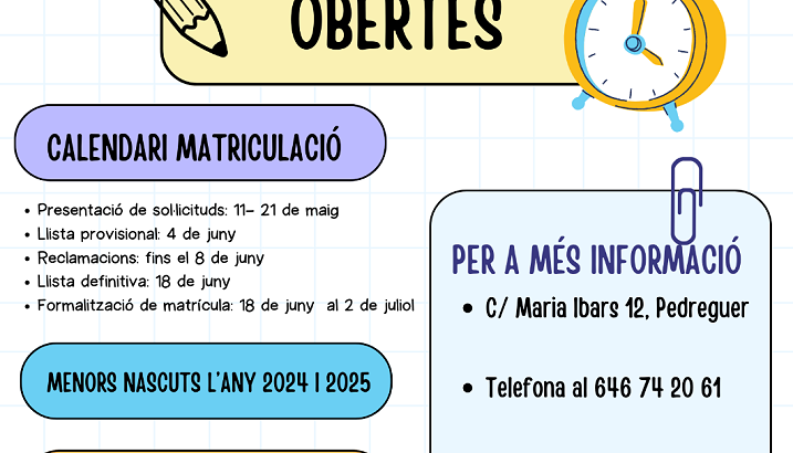 Matriculació Escola infantil municipal la Glorieta - Pedreguer 2026-2027