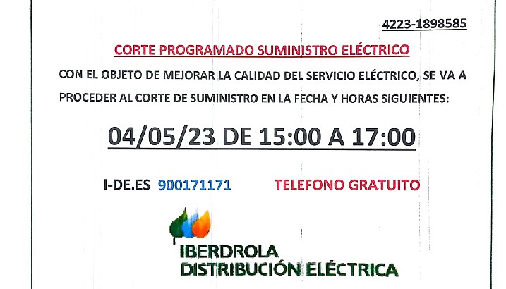 Corte del suministro eléctrico 4 mayo 2023